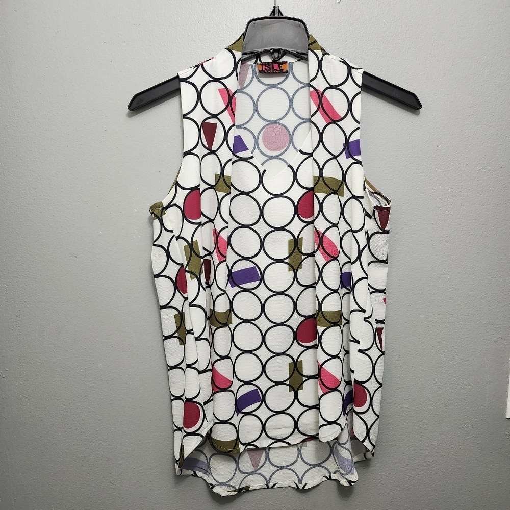 ISLE by melis kozan women's top blouse size M white multi color
